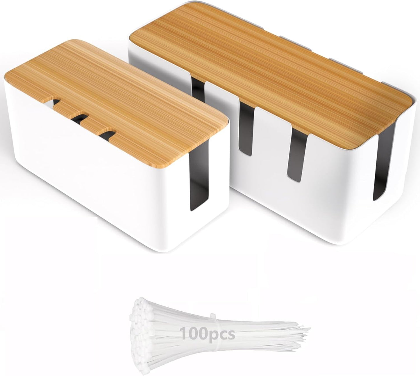 Wire Wrangle Duo: Cable Box Set + 100 Ties - Desk & Home Cord Control