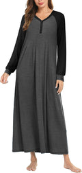 Ekouaer Nightgown Long Sleeve V Neck Full Length (Style V59G)