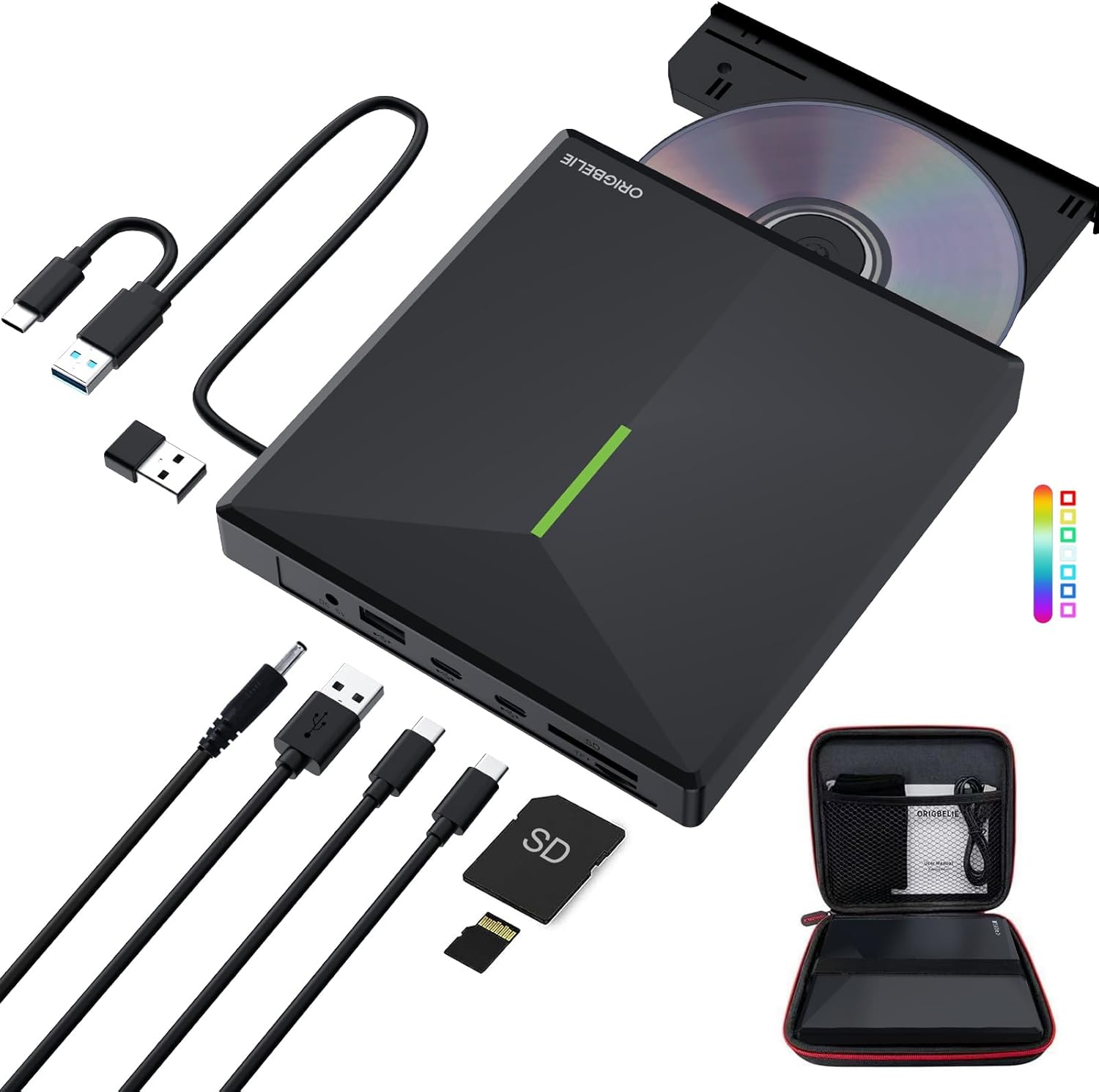 USB 3.0 External CD DVD Drive with Multi Ports - ORIGBELIE