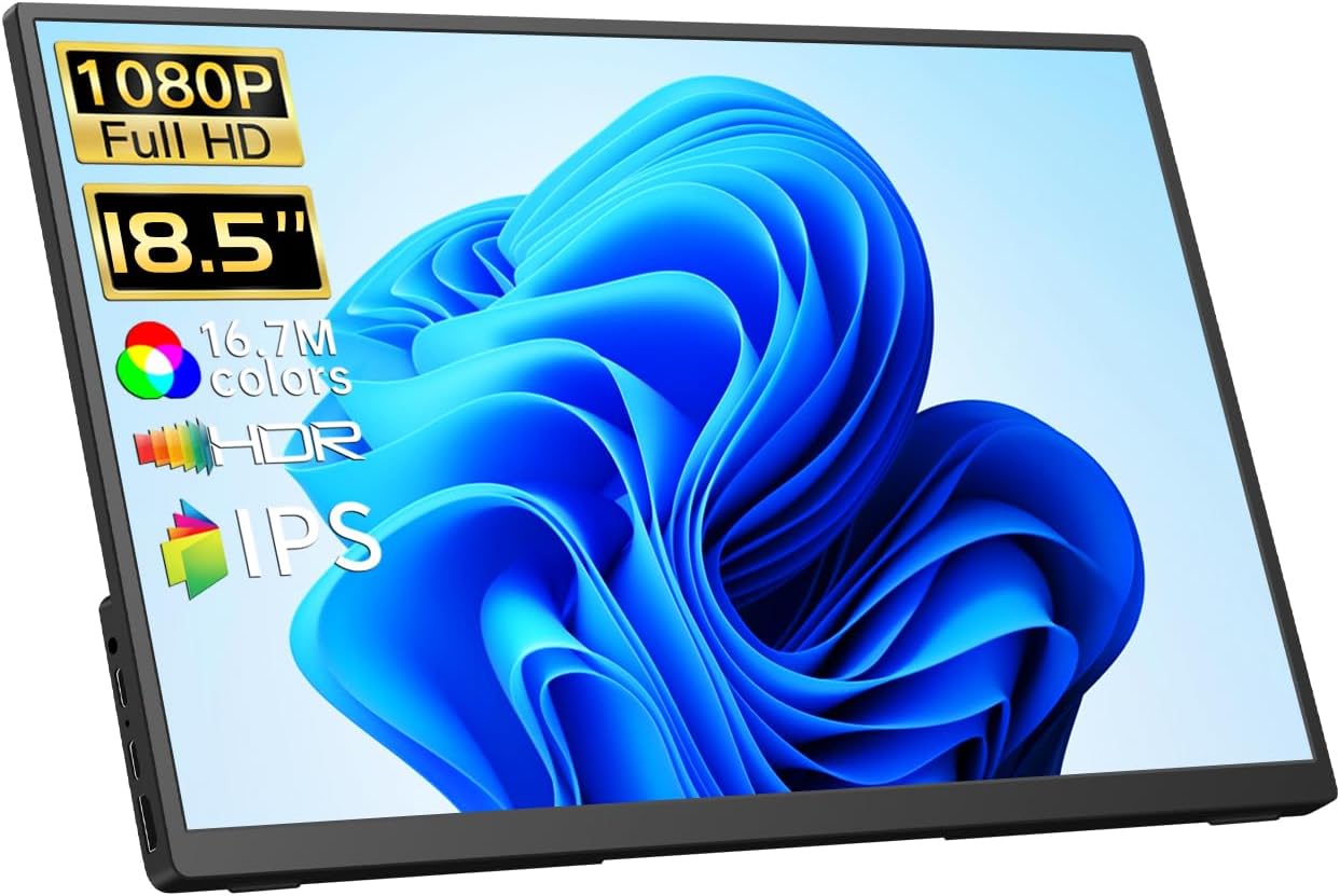 18.5 FHD Portable Monitor 100Hz USB-C HDMI - Built-in Kickstand & Speakers