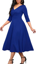Nmoder Women's Casual Wrap Flared Midi Dress - Flattering A-Line Style