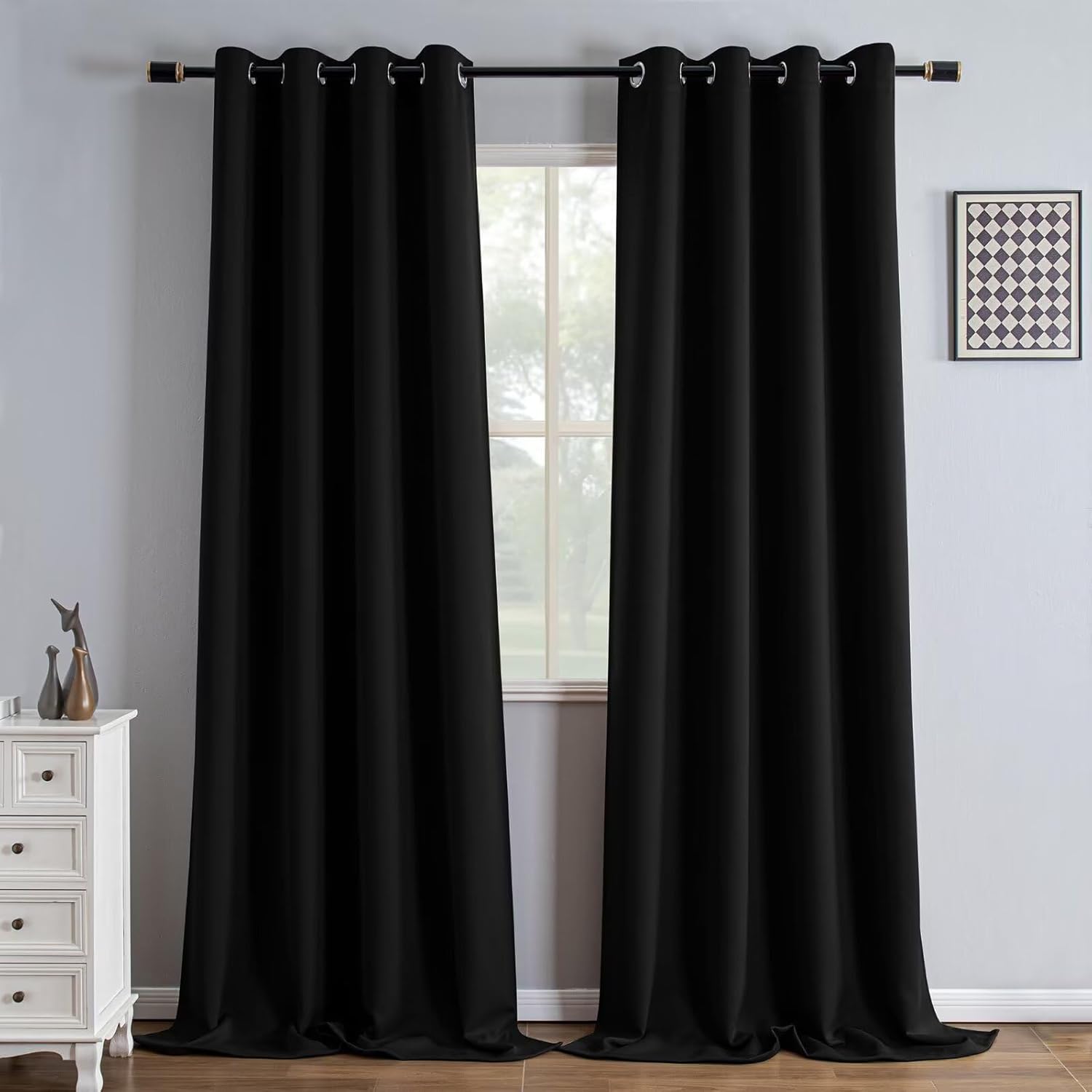 Black Blackout Curtains 96 Inch Length for Bedroom and Living Room