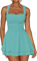 Women's Square Neck Ruffle Hem Mini Dress - Flattering Club Fit