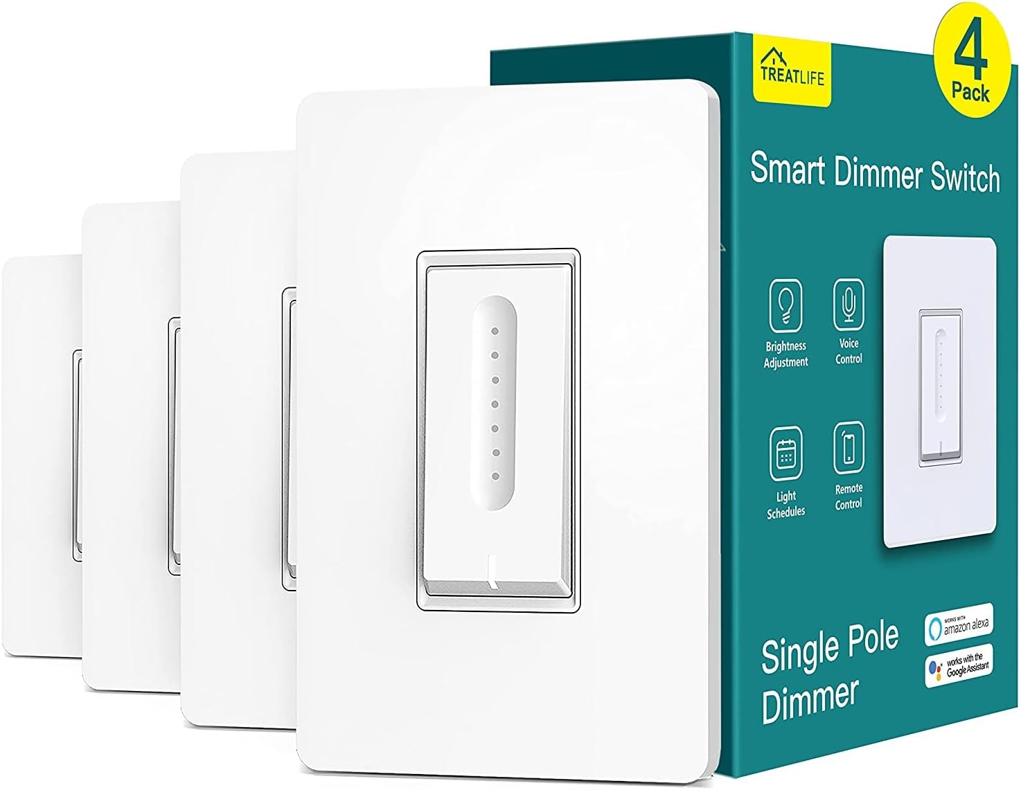 TREATLIFE Smart Dimmer Switch 4 Pack for Alexa and Google Home
