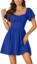 Rooscier Women's Tie Back Square Neck Wrap Ruffle Mini Dress - Flare