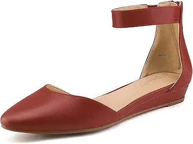 DREAM PAIRS Women's Low Wedge Ankle Strap Flats for Comfort