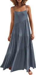 Women Linen Boho Maxi Sundress - Flowy Summer Vacation Dress