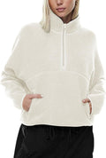 Womens Sherpa Half Zip Pullover Cropped Fleece Jacket - Warm Layer