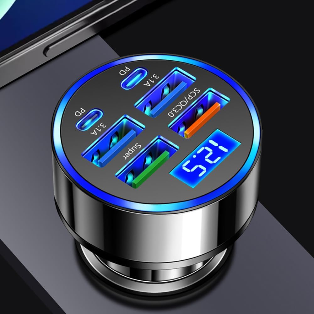 Fast Charge 6-in-1 Car Charger with Voltage Detection
