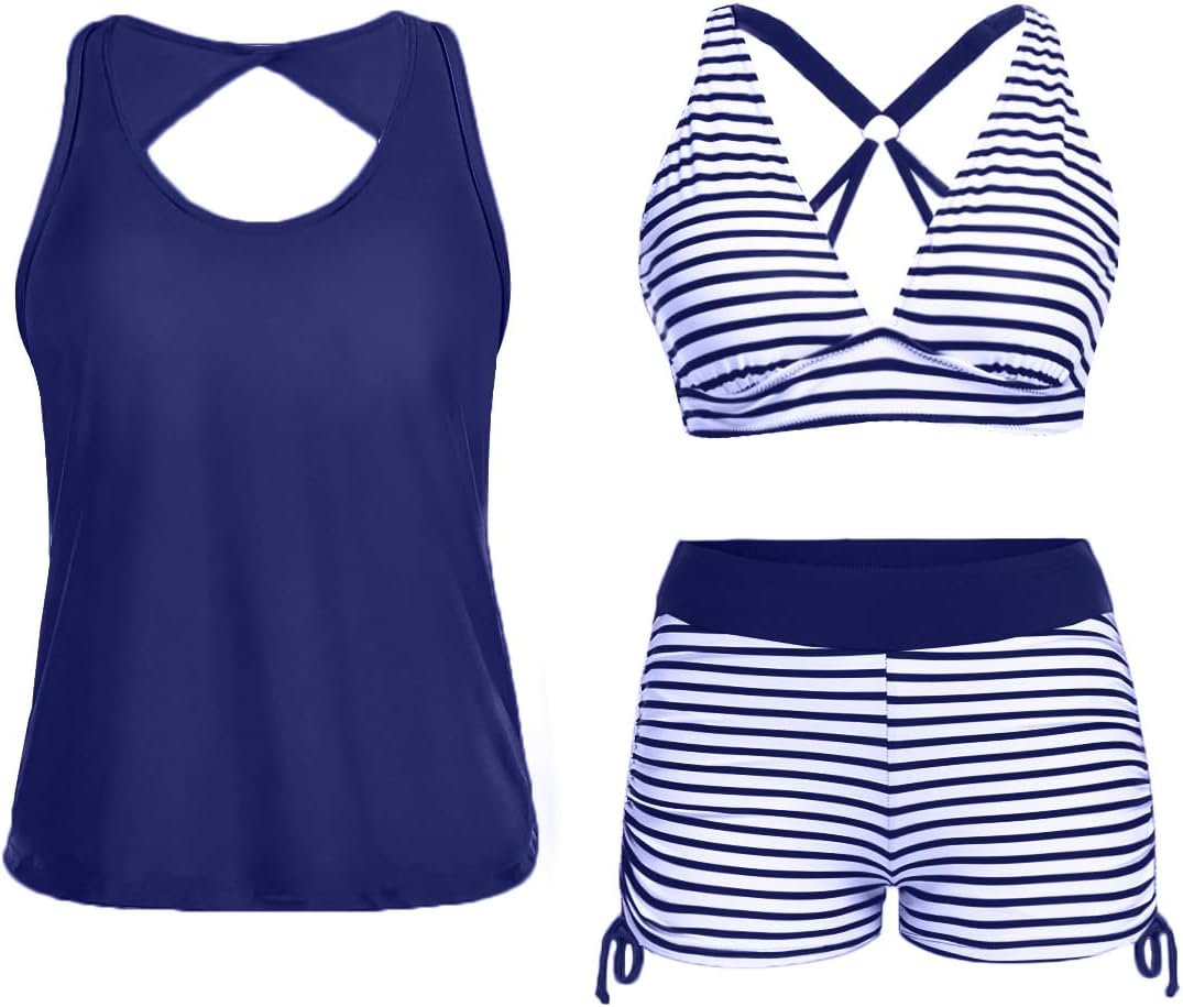 Yonique 3 Piece Tankini Swimsuits for Women with Boy Shorts