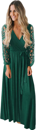 Kranda Womens Vintage Floral Lace Faux Wrap Maxi Dress - Elegant