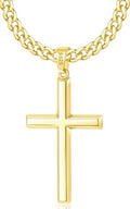 Italian 925 Sterling Silver Cross Necklace for Men - Polished 14k Gold