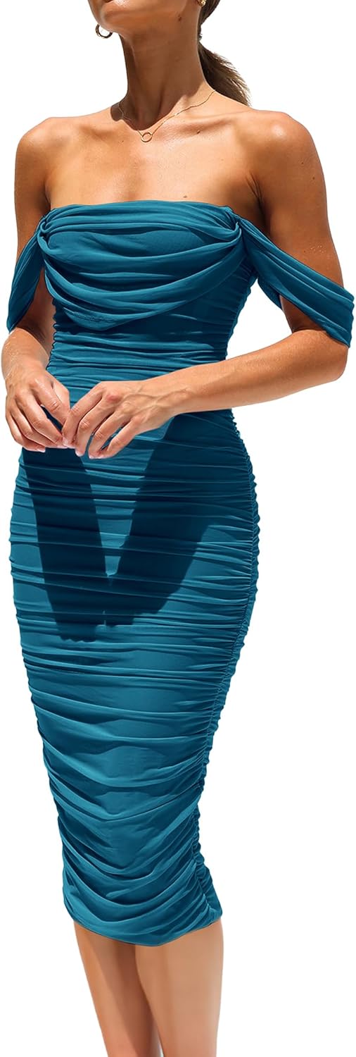 Elegant Off Shoulder Midi Dress for Summer Weddings and Parties
