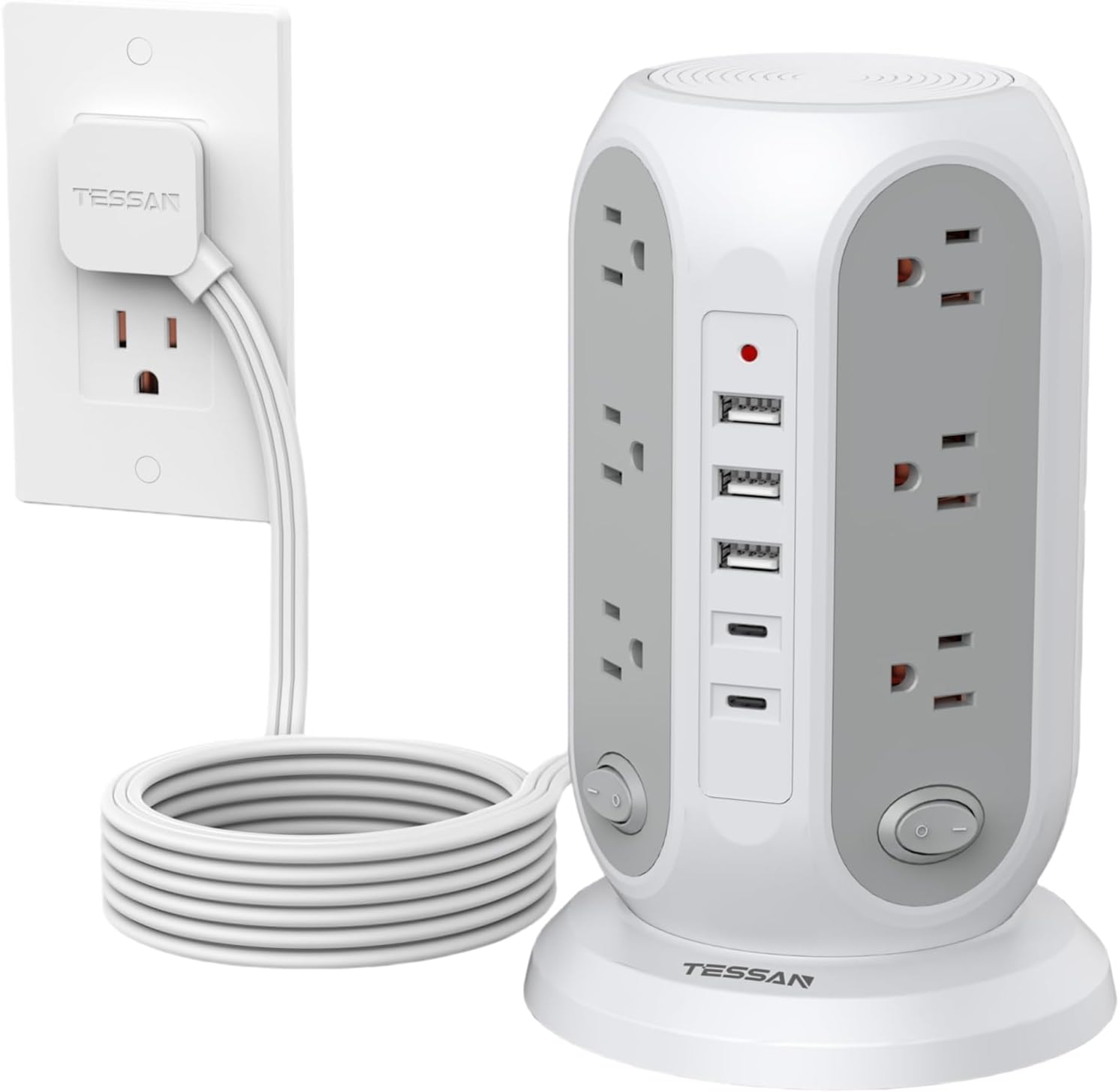 TESSAN Tower Power Strip: Surge Protection Galore!