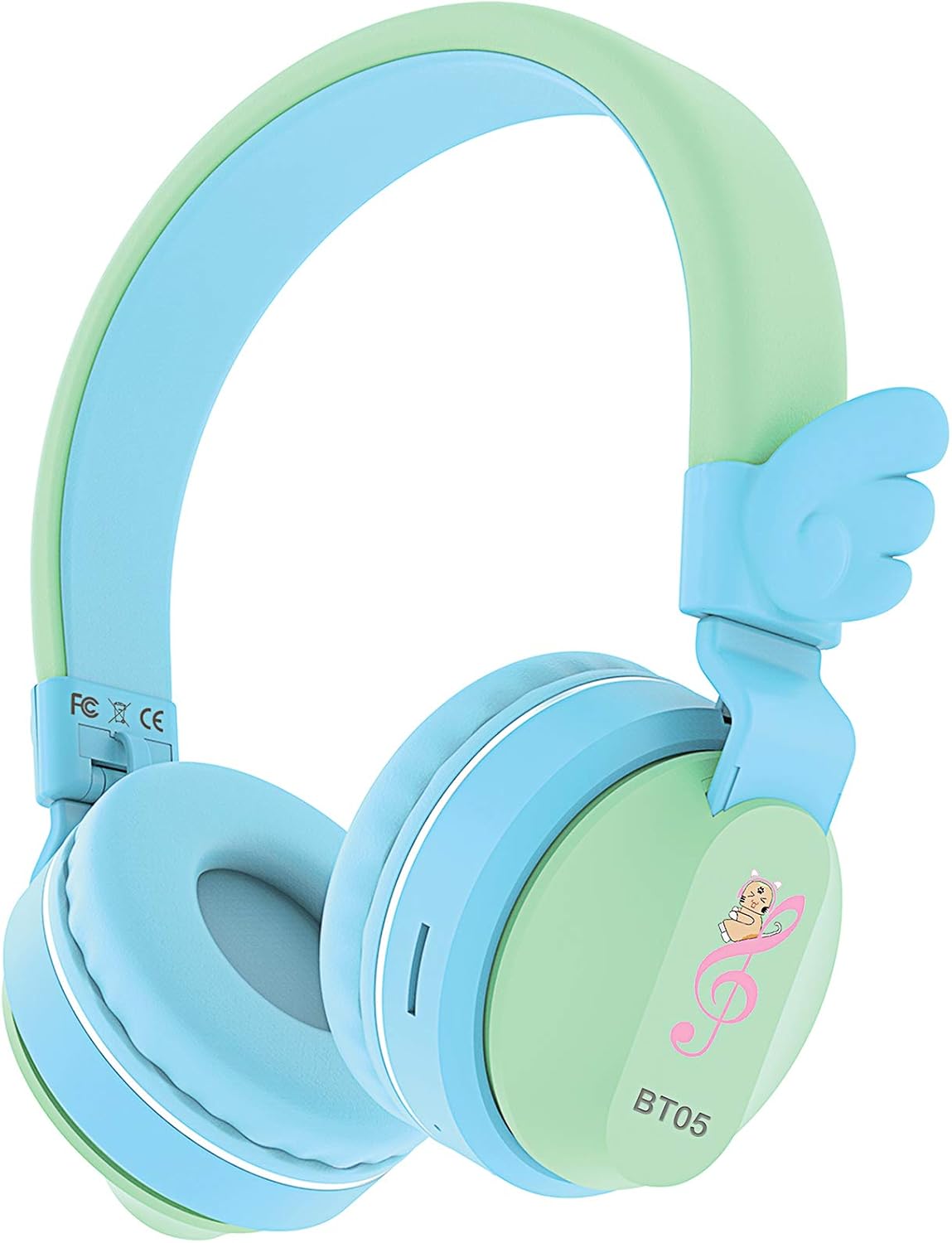 Riwbox BT05 Kids Bluetooth Headphones - Volume Limited & Mic - Green&Blue