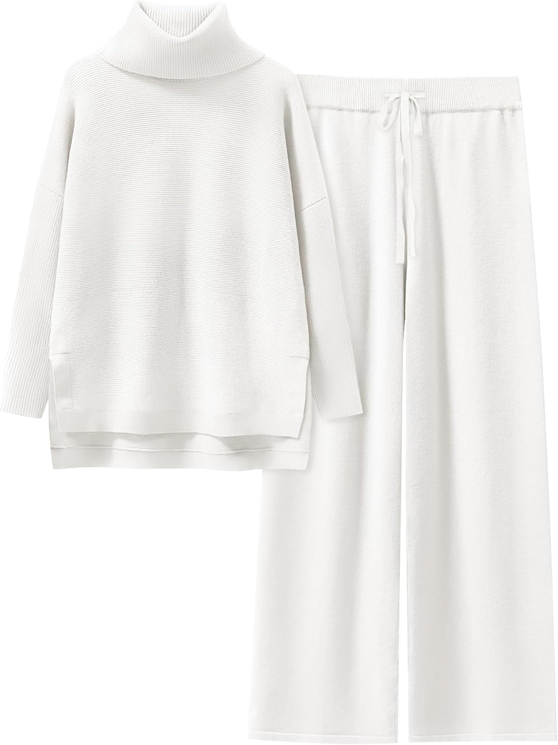 Oversized Turtleneck Knit Pullover Sweater and Wide Leg Pants Set