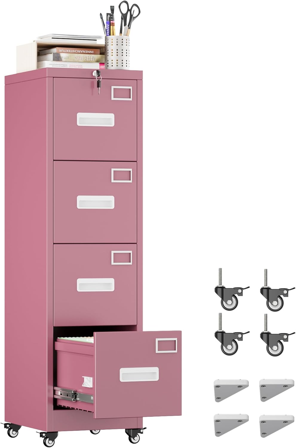 METAN 4 Drawer Vertical File Cabinet on Wheels for Office Use