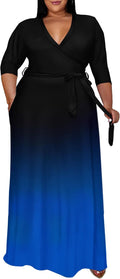 Runwind Plus Size Floral Maxi Dress for Women - Flowy Belted V-Neck is