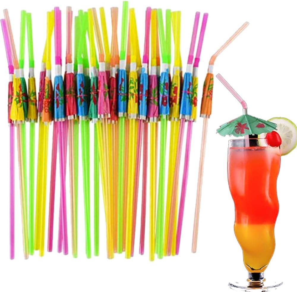 Hawaiian Mini Umbrella Straws - Tropical Vibe for Drinks!
