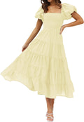 ZESICA Square Neck Puff Sleeve Tiered Midi Dress - Flattering Summer
