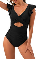 B2prity Women's One Piece Swimsuit Ruffle Cutout - Slimming Tummy look