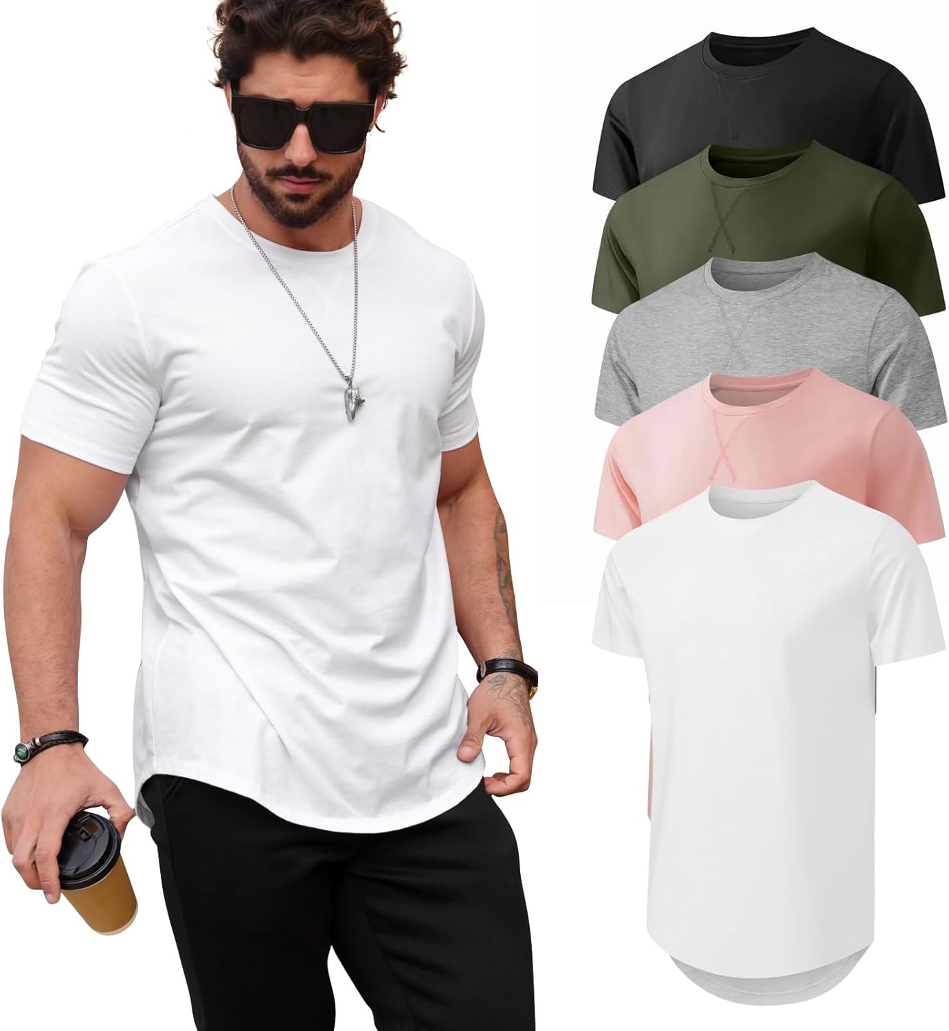 Mens T Shirts Casual Hipster Longline Crewneck Tee Shirts