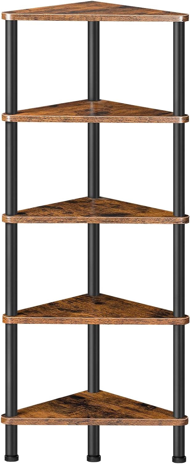 Industrial 5-Tier Corner Shelf for Small Spaces and Display