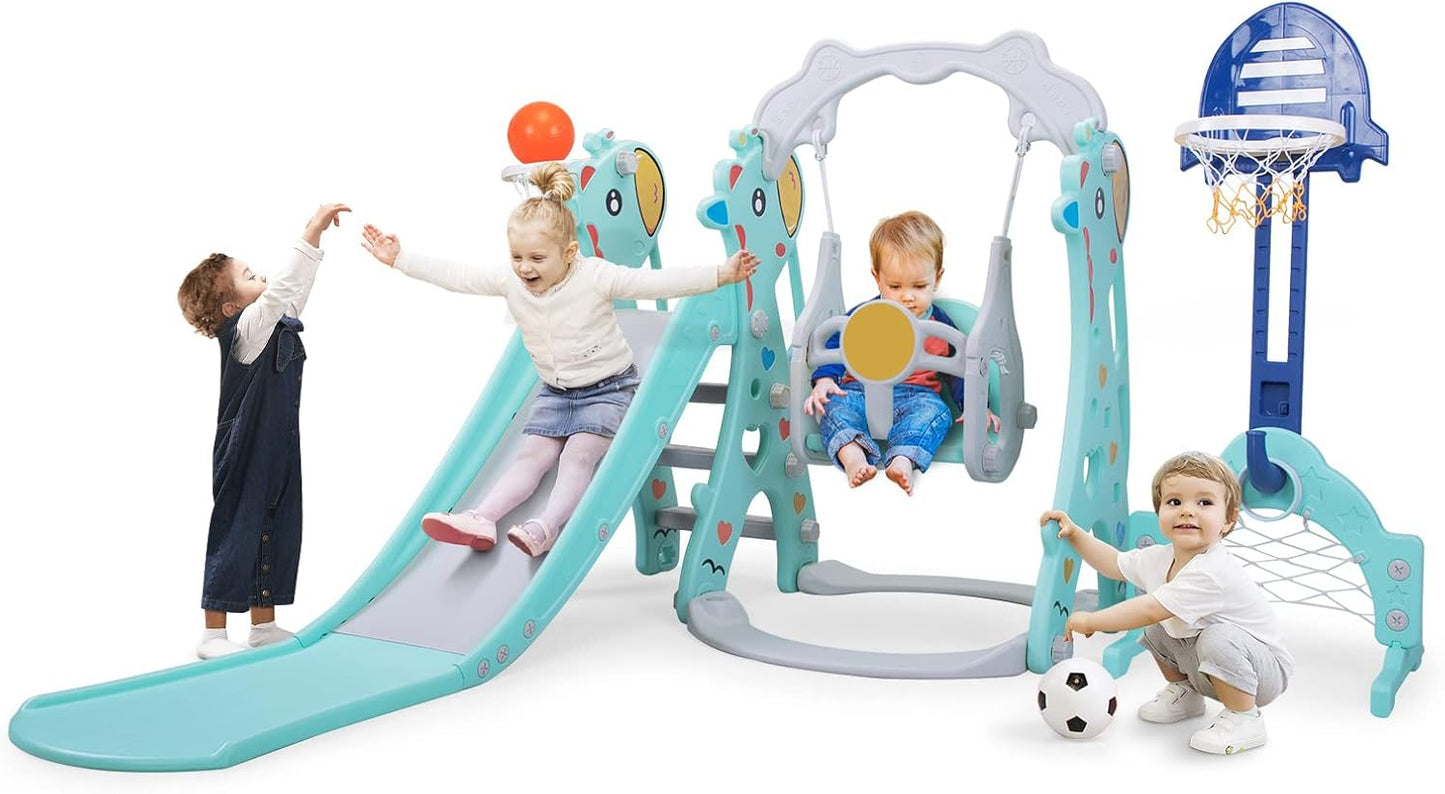 6 in 1 Toddlers Slide and Swing Playset for Indoor Outdoor Fun