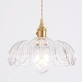 Pendant Light with Clear Scindapsus Glass Lampshade - Vintage Brass