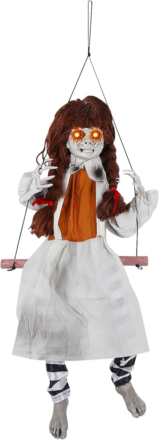 Hanging Ghost Prop for Halloween Decor with Lighted Eyes & Sounds