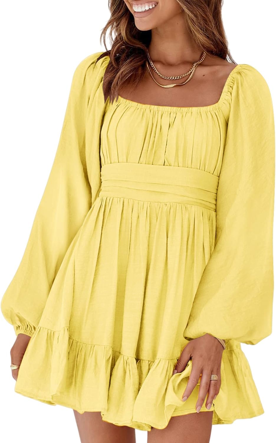 Dokotoo Womens Dress Long Lantern Sleeve Square Neck Mini Dress