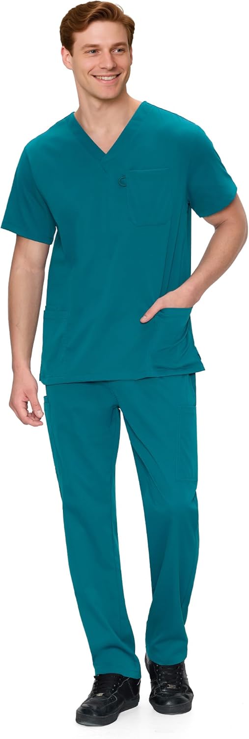COZYFIT Scrubs for Men Set - V-Neck Top & Straight Leg Pants