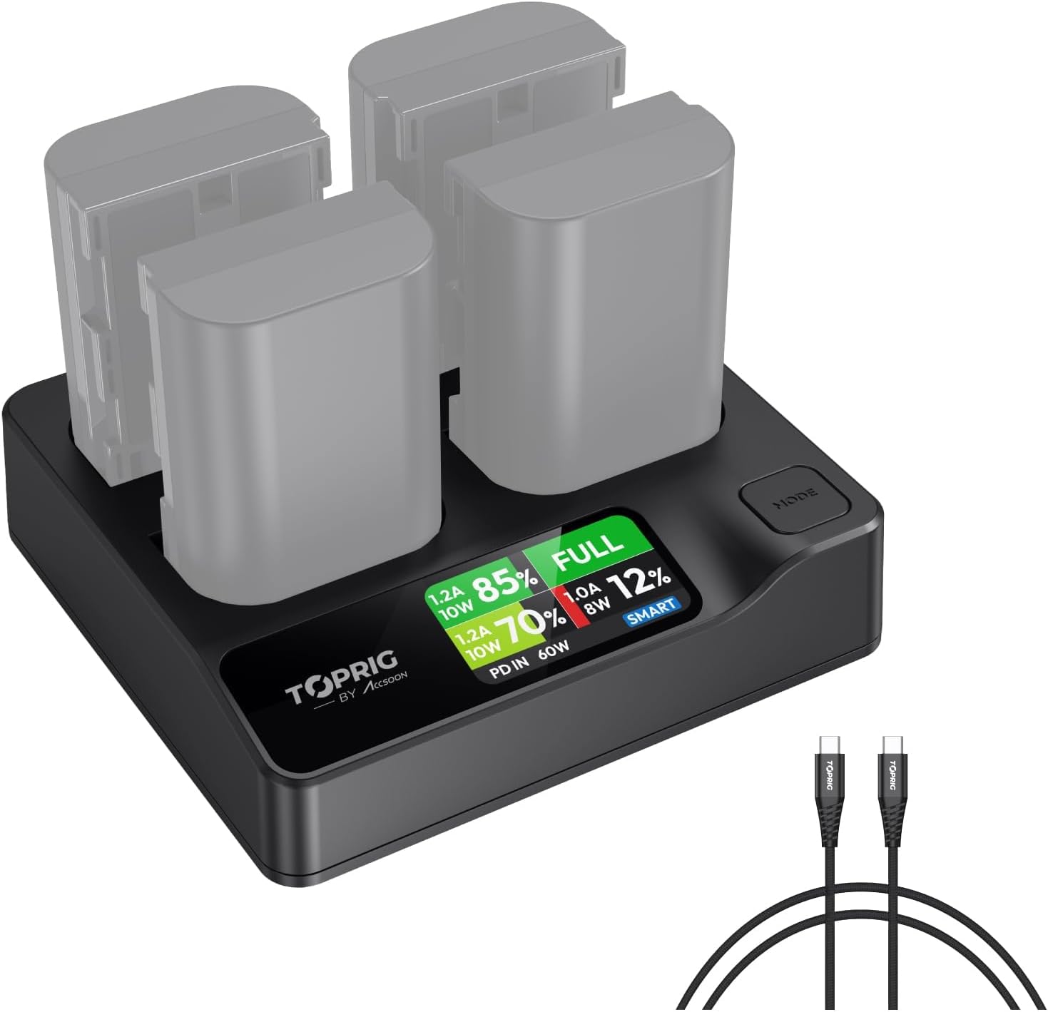 ACCSOON Toprig 4-Bay LP-E6 Battery Charger with Fast Charging