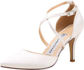 Ivory Satin Pointed Heels for Women - Strappy Closed Toe Bridal Pumps