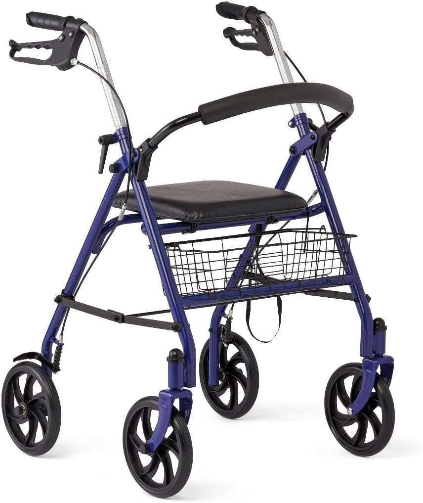 Medline Steel Rollator Walker with Seat for Seniors