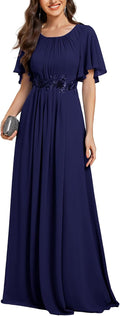 Chic A-Line Floor Length Evening Dress with Short Sleeves for Events