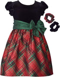Bonnie Jean Girls Holiday Christmas Dress - Classic Plaid Velvet