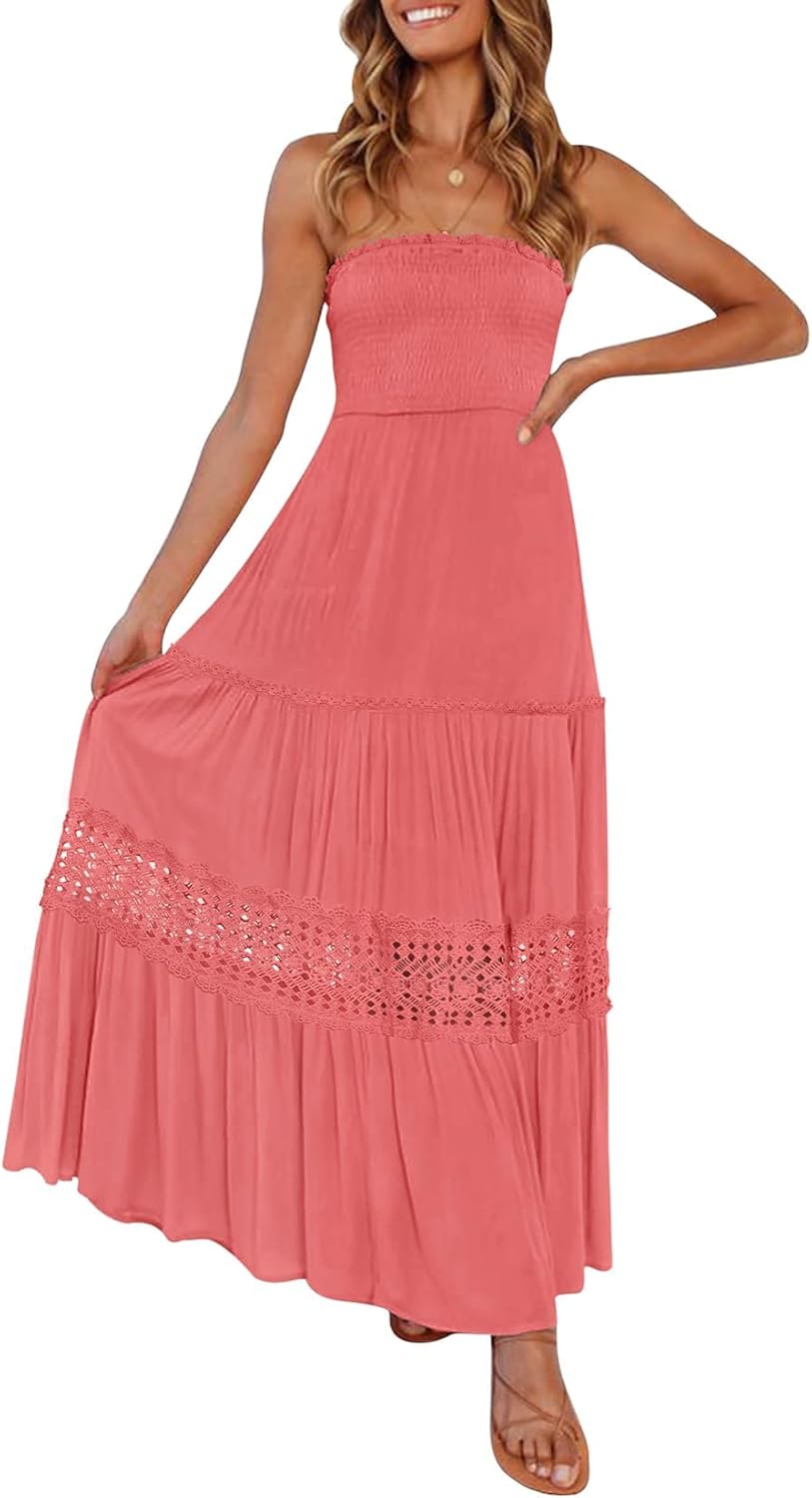 ZESICA Women's Summer Bohemian Strapless Maxi Dress for Elegance
