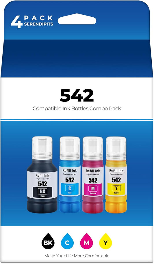 Epson 542 Ink Refill Bottles (4 Pack) for Ecotank Pro - Vibrant Colors!