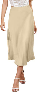 ALCEA ROSEA Satin High Waisted Silk A-line Midi Skirt - Elegant Fit