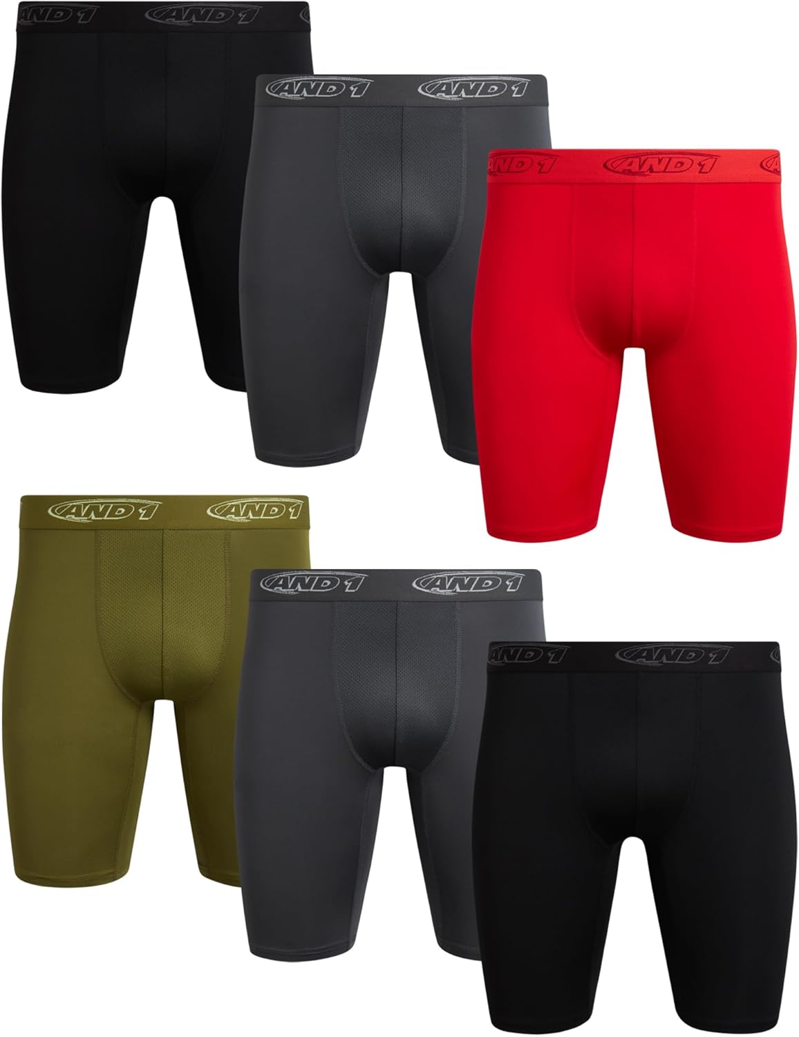 AND1 Mens Boxer Briefs - 6 Pack of Performance Long Leg Comfort