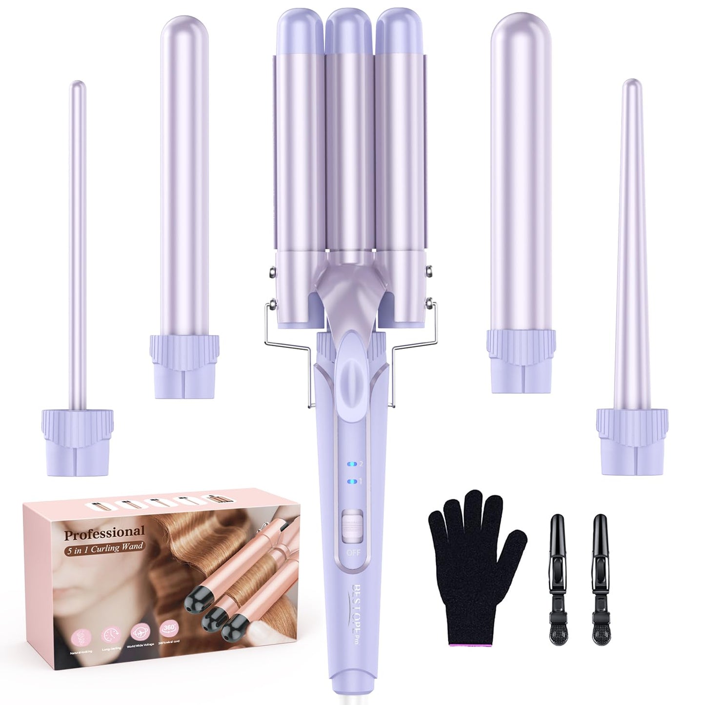 Waver Curling Iron Wand - 5 in 1 Curling Wand Set for Women