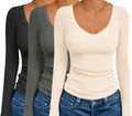 Ekouaer Women's Long Sleeve Deep V Neck Thermal Shirt for Cozy Style