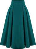 Vintage High Waist Pleated Midi A-Line Skirt - Comfortable Everyday
