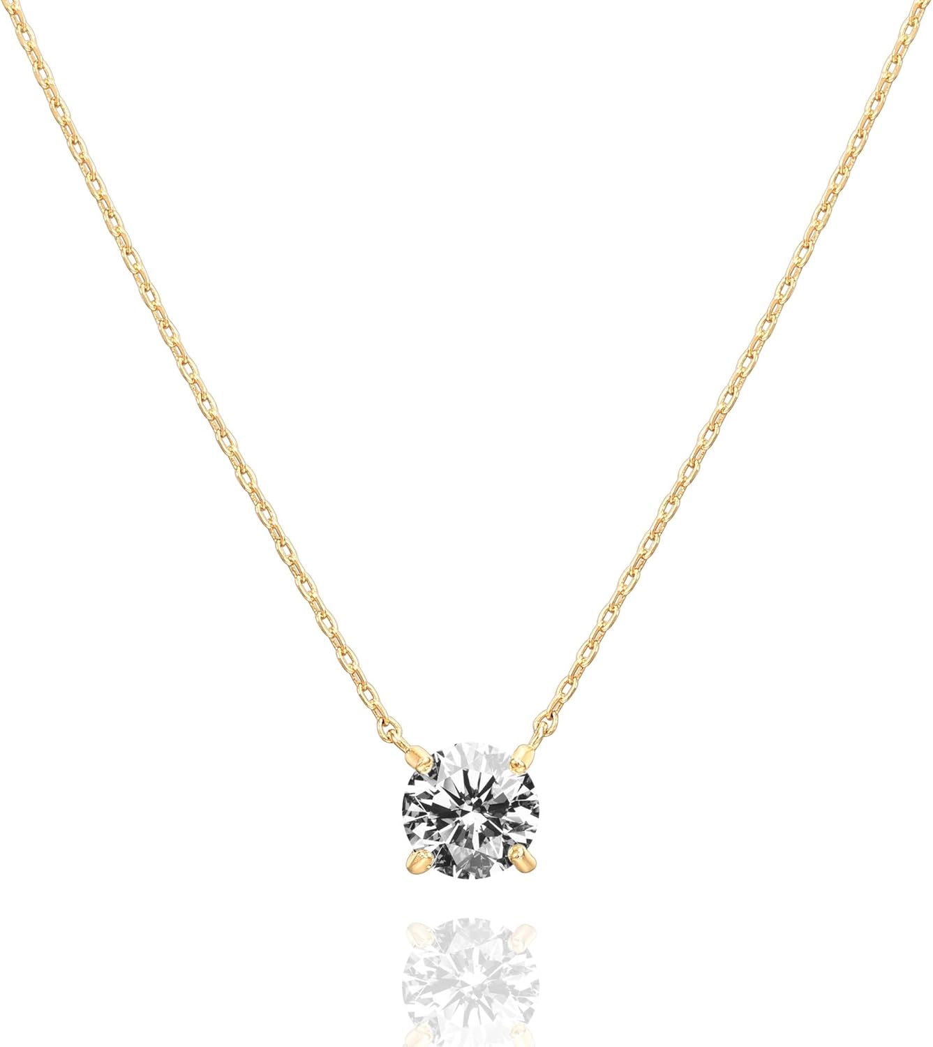 14K Gold Plated Crystal Solitaire Choker Necklace for Women