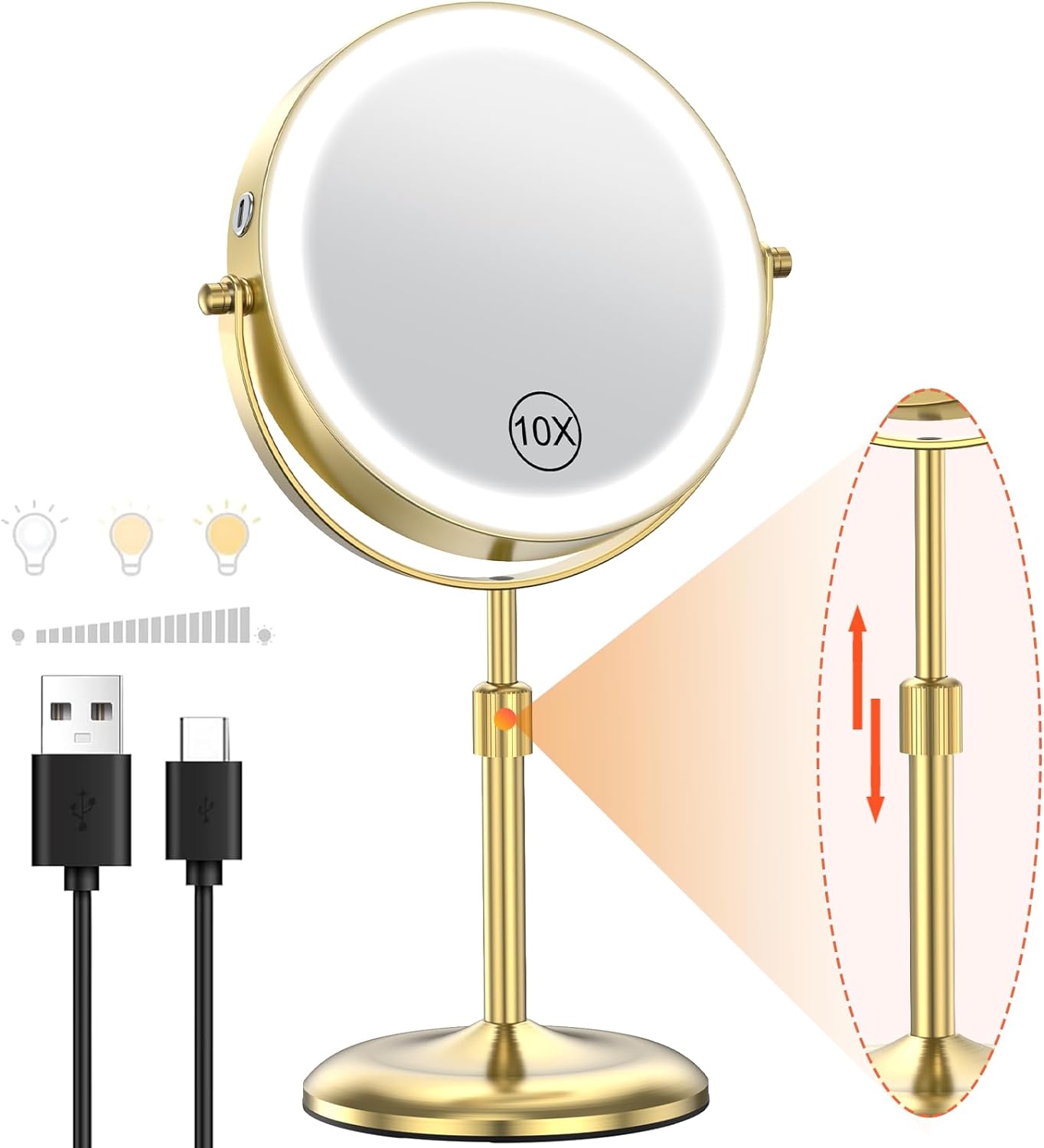 Benbilry Lighted Makeup Mirror with 3 Color Lights & 10X Magnification