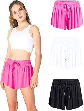 Girls Butterfly Shorts - Flowy 2-in-1 Youth Skirts with Liner