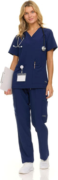 Nautica Women's Scrub Set 9-Pocket Breathable Stretchy Pants & Tops