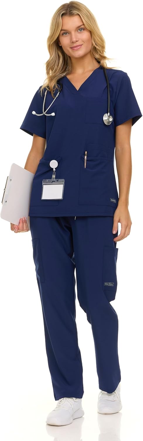 Nautica Women's Scrub Set: 9-Pocket Breathable & Stretchy Pants