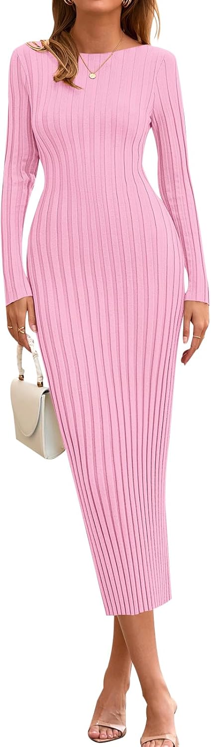 PRETTYGARDEN Womens Sweater Dress Long Sleeve Bodycon Maxi